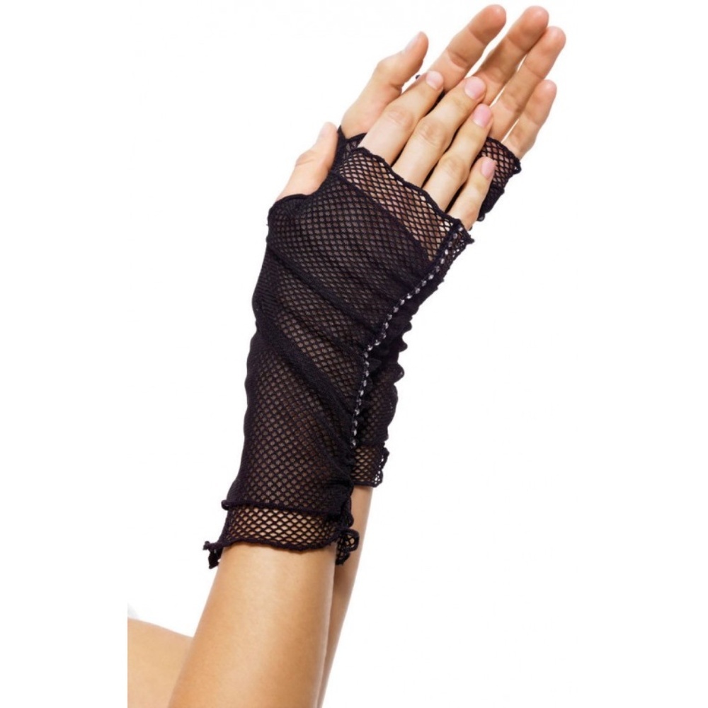 Leg Avenue Fishnet Fingerless Gloves with Rhinestone Trim | Festival Cosplay​